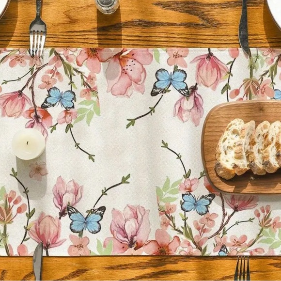 New 13x72 Spring Summer Pink  Floral Table Runner W/ Hummingbirds & Butterfly - Picture 2 of 4